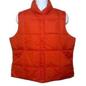 Lands End Orange Puffer Vest Mens XL(18-20) Goose Down Snap Button Outdoor
